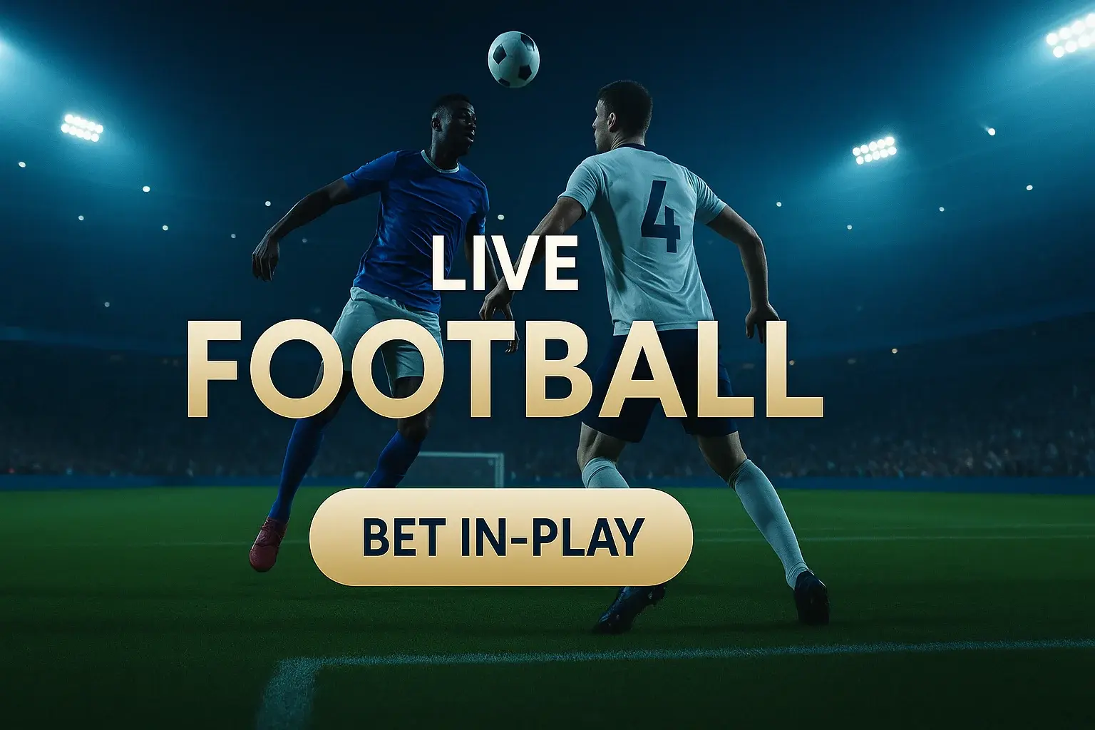 Photorealistic Premier League match banner with live football in-play betting CTA