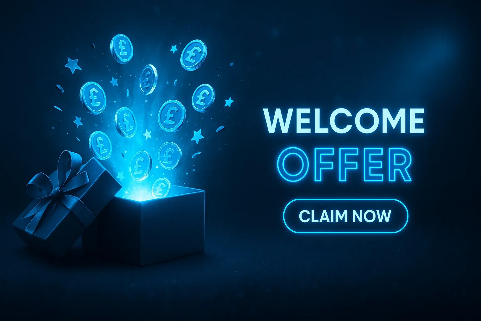 Photorealistic sports betting welcome offer banner with luxury gift box and coins